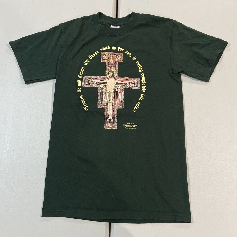 Vintage Jesus Tee Shirt Cross Mens Small Christian Green